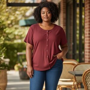 Lane Bryant Rich Burgundy Short Sleeve Top